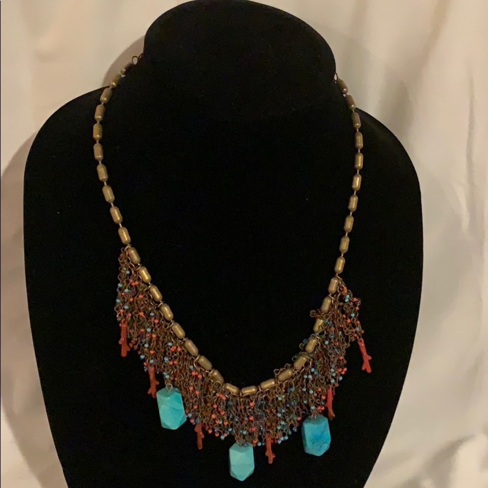 Chico’s brass and turquoise 18” necklace